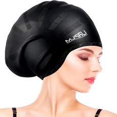 IJRPLM 긴 머리 수영 모자 3D 귀 커버가 있는 실리콘 방수 성인용 여성 및 남성용 머리카락 건조 유지퍼플 화이트 452752, black, 검정 452752