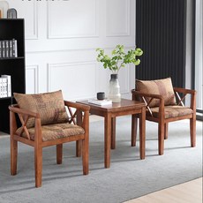 酒店賓館實木圍椅茶幾三件套臥室辦公會議休閒椅客房陽臺圈椅桌椅三件套椅子 組閤桌椅 實木桌椅組閤 休閒桌椅 K9P4, 注 椅子已裝好 茶几需自己裝