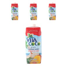 비타코코 퓨어 코코넛 워터 피치 & 망고 글루텐 프리, 500ml, 4개