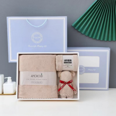 AMOROUD 瞬吸珊瑚絨毛巾浴巾禮盒裝, 咖色, 禮盒套裝