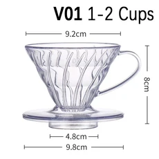 커피 드리퍼 콘 모양 드립 커피 깔때기 플라스틱 V 모양 브루잉 커피 필터 컵 바리스타 60 도 위에 붓는 V01 V02