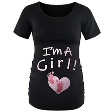 DEBELLY 임산부 셔츠 반팔 상의 블랙 셔츠 발자국 임신 주름 장식 사이드 캐주얼 셔츠 산타 썰매 M, 핑크 걸 2