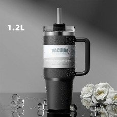 더블 음료 차량 적재 컵 304 스테인리스강 보온 보냉 커피 컵 대용량 얼음 컵, 1200ml, 검정색, 검정색, 1개