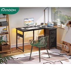 AODK L자 코너 데스크 서랍 4개 + 본체 거치대 수납형 게이밍책상 1인용 컴퓨터책상 사무용 ㄱ자책상 최대하중 50kg 튼튼한 내구성 1000mm/1200mm, F04, 블랙