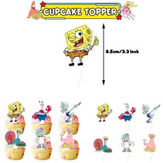 파티 선물 슬랩 풍선 식기 접시 어린이 팔찌 테이블보 장식 스폰지밥 가방 용품, 12pcs cake topper