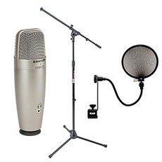 샘슨 C01U 프로 USB 스튜디오 콘덴서 마이크 + 온 스테이지 MS7701B 유로 붐 스탠드 팝 필터