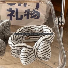 純灰條紋珊瑚絨竹炭纖維束髮帶 情侶洗臉髮箍, 1個, 條紋束髮帶