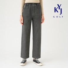 [김영주골프] 봄가을 흑청 와이드 데님 팬츠 풀밴딩 데일리 여성 청바지 DPFLJN35
