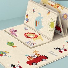 HUOYing 寶寶折疊遊戲墊 檢驗合格加厚PE材質 雙面動物交通圖案 附收納袋 177x98x0.6公分, 動物交通, Multicolor