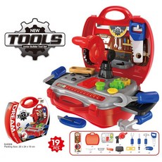 兒童多功能扮家家酒手提箱玩具組 角色扮演遊戲 工具 化妝 冰淇淋 漢堡 烤肉餐車, 1個, 工具組（簡體或英文字包裝）(紅盒)