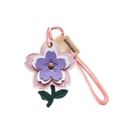 BORKUANA 에어태그와 호환되는 가죽 키체인 홀더 케이스 키링과 랜야드가 있는 귀여운 보호 커버 지갑 열쇠 가방 반려동물용 긁힘 방지 파인더 GPS 트래커 케이스(블, 사쿠라 D