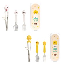 에디슨 프렌즈 4종 케이스 세트 1+1, 1세트, 스푼,젓가락,포크,케이스, 토끼 EF2322+오리 EF2339