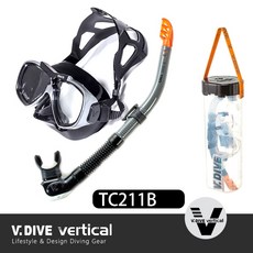 游龍潛水 V.DIVE TC211 專業潛水 浮潛 深潛 面鏡 呼吸管 套裝組合(送收納提桶), TC211B 亮銀