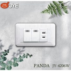 中一電工 PANDA 熊貓系列 二開關一插座蓋板組 JY-4206W, 1個, 二開關一插座蓋板組JY-4206W