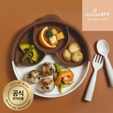 미니웨어 2세대 카사바 흡착 이유식기 식판디바이더 포함, 블루+블루