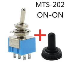 미니 토글 스위치 MTS 102 103 202 203 302 303 402 403 온 오프 SPDT DPDT 온 오프 방수 캡 포함 6A 125VAC 6mm, 03 Light blue 202  6pin, 01 With Cap, 1개