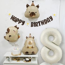올리브파티 카피바라 생일 파티 풍선 세트, 03 기본세트 + 숫자풍선8, 1세트
