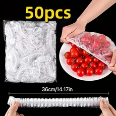 재사용 가능한 PE 탄성 식품 커버 50개 빵 과일 스낵용 신축성 플라스틱 뚜껑 | 내구성 있는 투명 씰, 50pcs