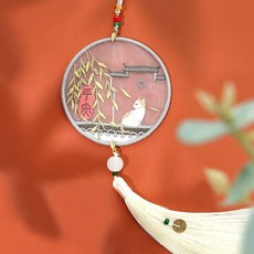 熱銷 刺繡手工diy材料包 自繡製作平安福禦守書簽掛件雙麵繡蘇繡送男友禮物, 淺黃色 煙雨平安-繃+禮盒, 1個