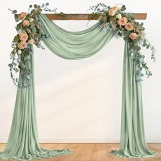 Loopiske Sage Green Wedding Glitter Arch Draping Fabric 29" x 6.5 Yards 3 Panels Sheer Backdrop Cu