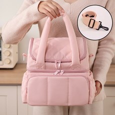 Jeernare 2단 방수 도시락 가방 크로스 핸드 보냉가방 학교용 직장인 캠핑 보온 보냉가방, 1개, 핑크