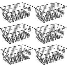 게들레어 15.2 금속 와이어 바구니로 6팩을 정리할 수 있습니다. 손잡이가 달린 가정용 팬트리 보관 냉동고 정리함 직립 냉동고를 위한 냉동 바구니 냉장고 주방 캐비닛 블랙, Black, 15.2"L x 10.5"W