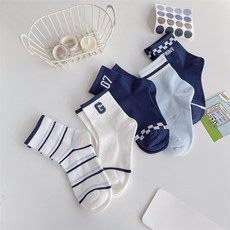 [5켤레세트] 워더미 남아용 키치 딥블루 사계절 중목 양말 W955