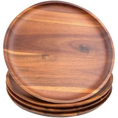 AIDEA 아카시아 나무 디너 접시 11인치 원형 접시 세트 4개 간편한 청소와 가벼운 식기 간식 디저트 깨지지 않는 클래식, 11inch, 11inch