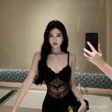 Yellwell우아한 블랙 레이스 슬립 드레스 고급스러운 하이슬릿 롱 원피스LST