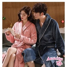 HaRu Star 蜜糖情侶款法蘭絨珊瑚絨保暖睡袍居家服(情侶款睡袍/酒店式浴袍睡袍/保暖居家服/長袖/中大尺碼)