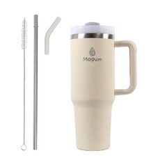모굼 보온 보냉 대용량 손잡이 스텐 텀블러, 1개, 1200ml, 로즈베이지