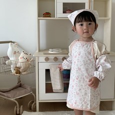 돗투돗 유아 어린이집 방수 앞치마 두건 토시 3종세트 3~5세용, 코코바니