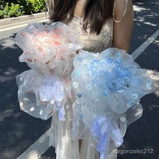 臺灣出貨 新款彩虹瓔珞紗仿真香皂花花束生日禮物送女生七夕節禮物送女朋友, 瓔珞款禮袋一個,成品發貨+破損包賠, 1個