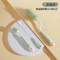 貝肽斯奶瓶刷清洗刷新生嬰兒專用清潔刷套裝洗奶瓶刷子硅膠奶嘴刷, 新品【抗菌款】柔霧綠-防滑手柄【旋轉3件套】:如圖所示, 1個
