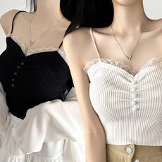 어나더뷰 1886 [1+1] 펄 셔링 레이스 나시 슬림핏 이너 골지 민소매 레이어드 뷔스티에 끈나시 슬리브리스