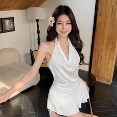 Yellwel 여름 여성용 투피스 원피스 허리 라인 슬림핏 미니 원피스 DJP