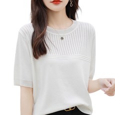 모이르벨라 여성용 펀칭 라운드 미시 반팔 니트 O263-0182