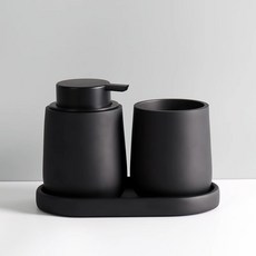 簡約陶瓷洗手液瓶子浴室皂液器套装衛生間乳液分装瓶, 1個, 單個漱口杯黑(小胖子):如图