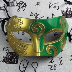 派對面具 王子麵具中國古風半臉 帥氣化妝舞會 舞臺表演萬聖節眼罩道具, 金加綠, 1個