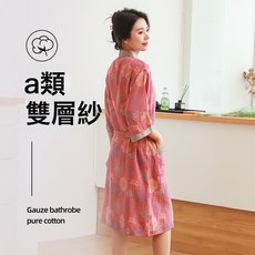 A類純棉雙層紗浴袍女夏季薄款全棉睡衣女款加大碼睡袍吸浴衣晨袍, M碼-100斤以下穿