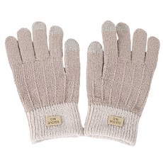 여성용 투톤라벨 니트장갑 스마트폰터치 기모 털장갑 JUN팩토리, 베이지, 1개