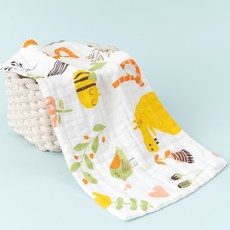 嬰兒六層純棉紗布洗臉巾 寶寶多功能毛巾 50x25公分 黃色動物圖案 吸水透氣不易起球
