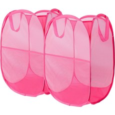 접이식 메쉬 팝업 세탁 바구니 쉽게 열고 접을 수 있는 기숙사 여행 대학 등 블랙 2개, 2 pink