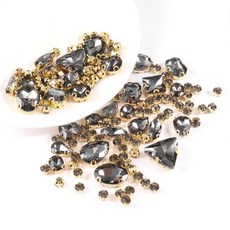 백 재봉 세팅 라인석 프롱 금속 모양 유리 혼합 Choupee 130PCs 클로, BlackDiamond, 1개