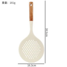raee 矽膠大漏勺, 1個, 【食品級硅膠】更耐高溫安全無異味,木柄大漏勺【米白色】