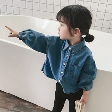 【Arbea】女童襯衫蝴蝶結休閒上衣牛仔襯衣秋裝新款童裝牛仔外套【C15】