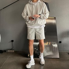 特大碼男裝春夏季運動套裝潮牌寬鬆連帽防曬服外套潮流五分短褲