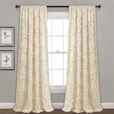 Lush Decor 화이트 러플 다이아몬드 커튼 질감 있는 창문 패널 세트 거실 식당 침실(쌍) 213.4cm x 137.2cm(84 54인치) 2개입 176593, 아이보리