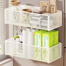 Alemon 마그네틱 자석 냉장고 선반 다용도 수납 정리, 소, 흰색