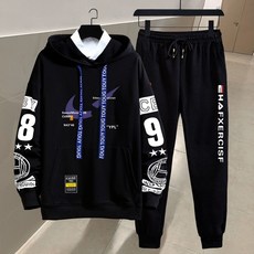 2025套裝男新款秋冬加絨加厚國潮連帽衛衣百搭青少年學生一套服裝